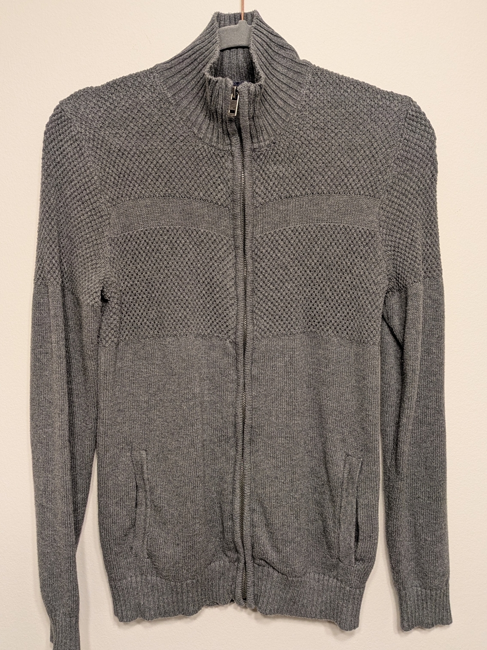 Guess Men's Gray Full-Zip Textured Knit Sweater